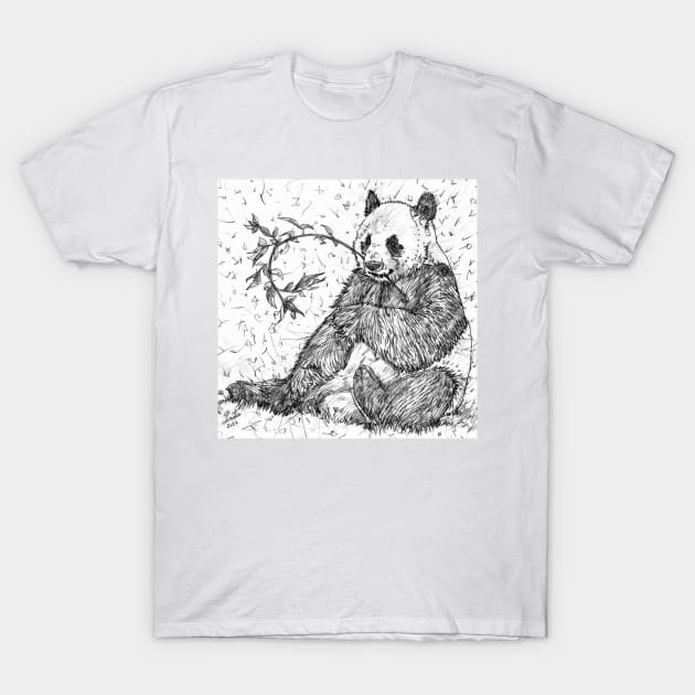 PANDA eating - pencil portrait T-Shirt by lautir